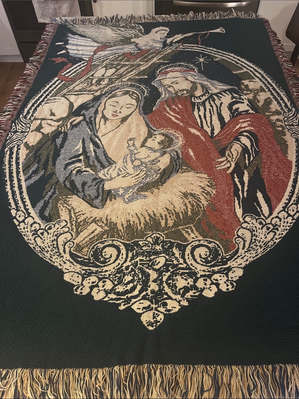 Woven Blanket / Throw / Tapestry / Joseph, Mary, Baby Jesus Nativity Christmas